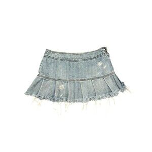 Vtg Y2K American Eagle Low Rise Pleated Blue Jean Denim Micro Mini Skirt Sz 10